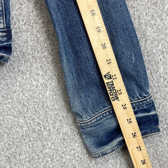 Vtg Abercrombie & Fitch distressed denim trucker jacket jr L grunge Y2K - Picture 4 of 11